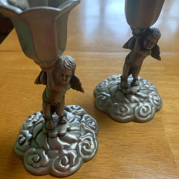 Pewter Cherub Candle Holders - set of 2 - Picture 2 of 4